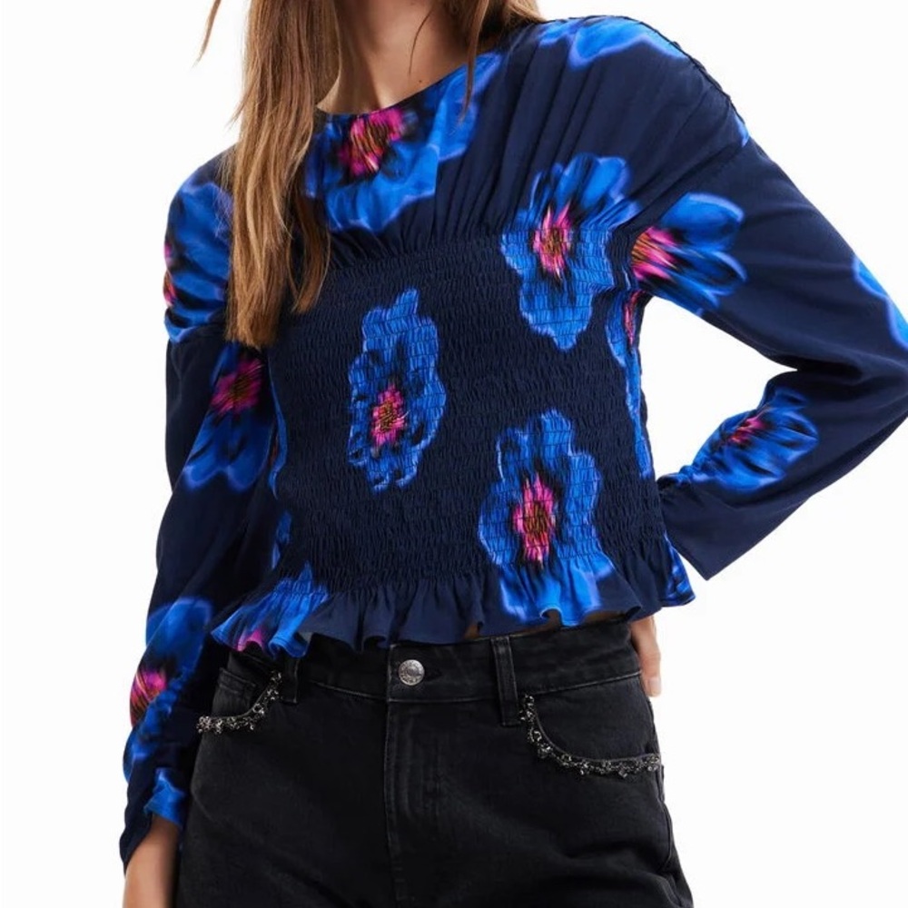 NWT Desigual FLORAL RUCHED BLOUSE Size Various